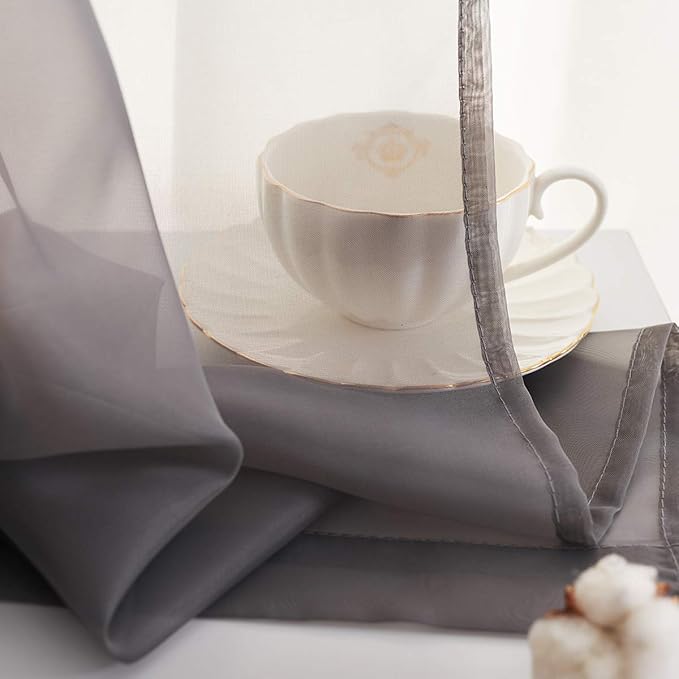 Gray Sheer Curtains 108 Inches long 2 Panels Grey Curtains 108 Translucent Voile Solid Color Window Treatment Rod Pocket Grey Drapes for Bedroom Living Room 2 Panels 52x108
