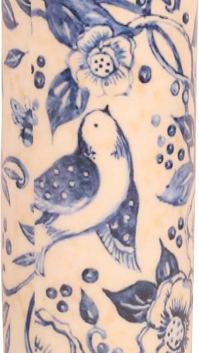 Pure Copper Water Bottle - Handcrafted - Ayurveda health benefits - Large 35 oz - Leak proof, Easy to carry for Sports, Fitness, Yoga, School- White Base Indigo Blue Floral Textured Enamel