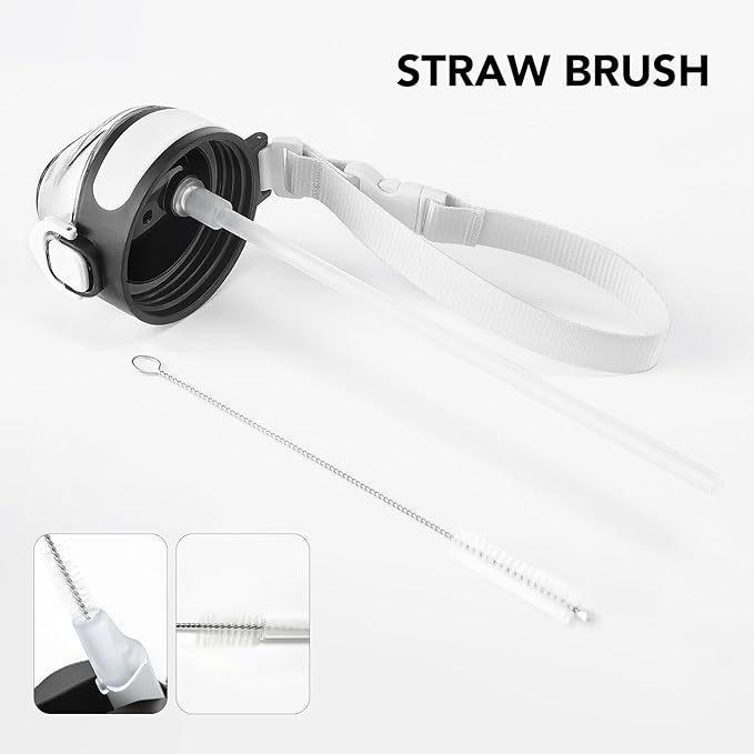 Enerbone Insulated Water Bottle, 32 oz Stainless Steel Water Bottles with Carrying Strap, Double-Wall Vacuum Insulation Thermos, Leakproof Sports Bottle with Straw, Keep Drinks Hot or Cold for Hours