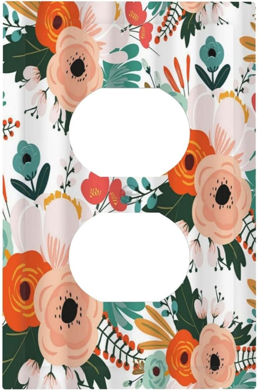 Rustic Floral Boho Colorful Flower Single Duplex Wall Plate Covers Light Switch Cover 1 Gang Outlet Plate Decorative Switchplate Covers Electrical Faceplate for Farmhouse Bathroom Bedroom Kitchen