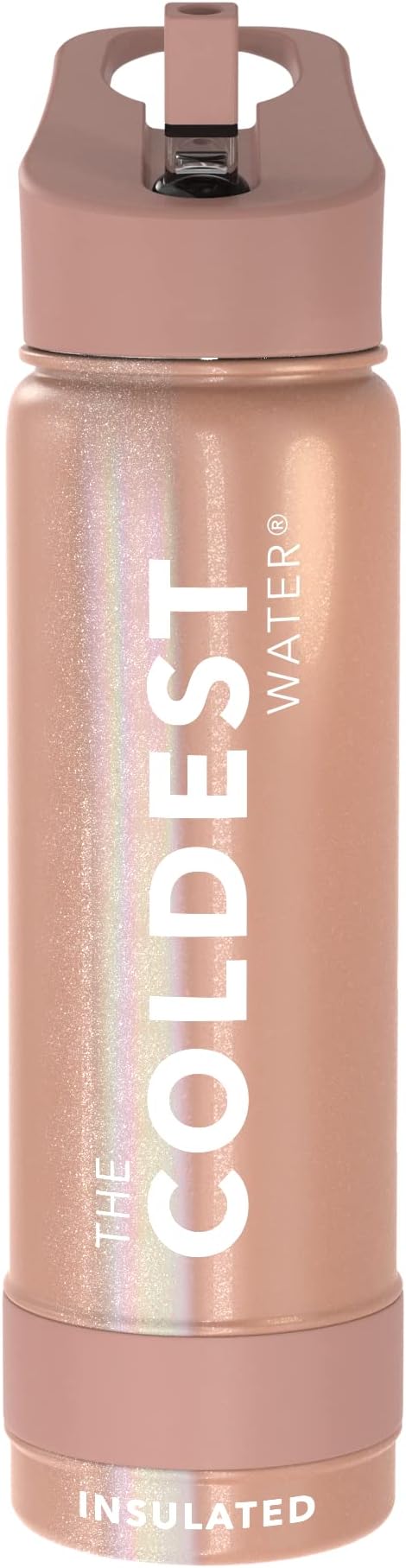 Coldest Sports Water Bottle with Straw Lid Vacuum Insulated Stainless Steel Metal Thermos Bottles Reusable Leak Proof Flask for Sports Gym (24 oz, Golden Rose Glitter)