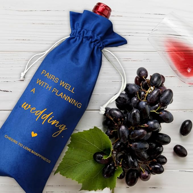 TBITON Wedding Gifts Engagement Gifts for Couple, Wine Bag Wedding Gift for Mr and Mrs, Engagement Gift for Her, Newlywed Gift, Pairs Well with A Planning Wedding(Wedding-Blue)