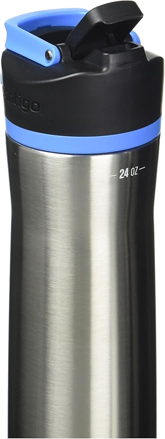 Contigo Cortland Water Bottle, 24 oz, Stainless Steel, Stainless Steel w/Blue Poppy