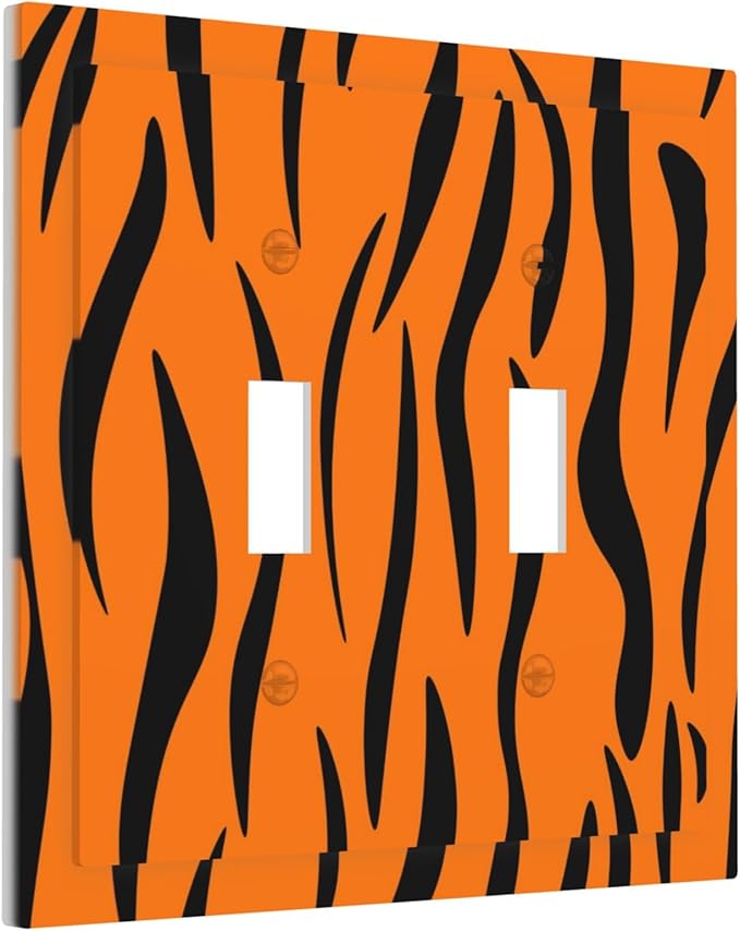 Tigers Stripes Orange Double Toggle Light Switch Covers 2 Gang Wall Plate Dual Decorative Switchplate Electrical Faceplate for Bathroom Country Kitchen Bedroom Decor, 4.9" x 5"