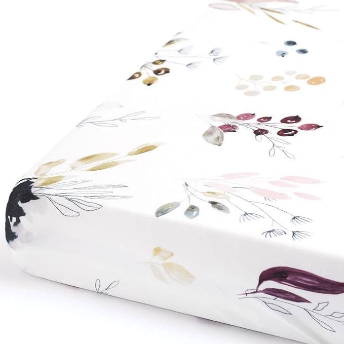 GRSSDER Stretchy Ultra Soft Jersey Knit Fitted Pack n Play Sheets Set 2 Pack,Fits Portable Playard/Mini Cribs Mattress Snug and Safe,Watercolor Purple Flora for Baby