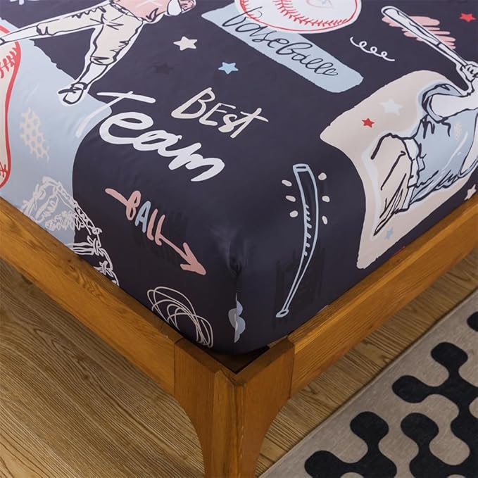 qjmiaofang Baseball Sheet Twin for Kids Sports Sheets Set 3Pieces Baseball Bed Sheet Set Sport Theme Bed Set Baseball Player Sheet Set Including 1 Flat Sheet 1 Fitted Sheet 1 Pillow Shams