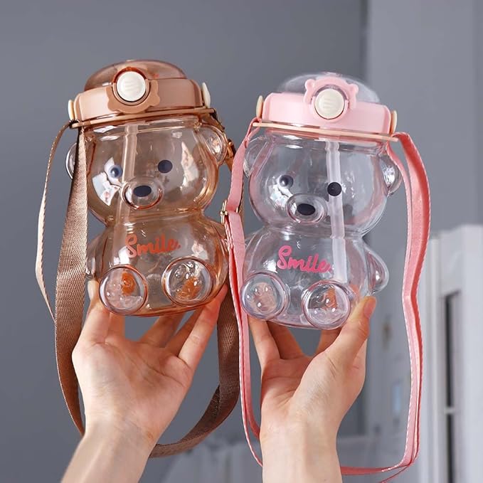 Vctitil Large Capacity Straw Water Cup Cute Bear Belly Cup Outdoor Sports Bottle 1000ml Plastic Water Cup(pink)