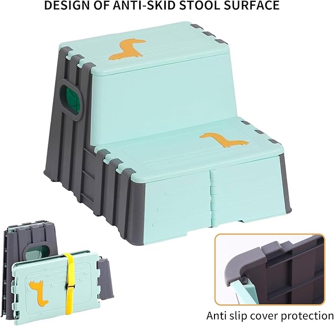 Toddler Step Stool,Anti-Slip Sturdy 2 Step Folding Stools for Kids for Bathroom Toilet Potty Training（Quiet Blue）