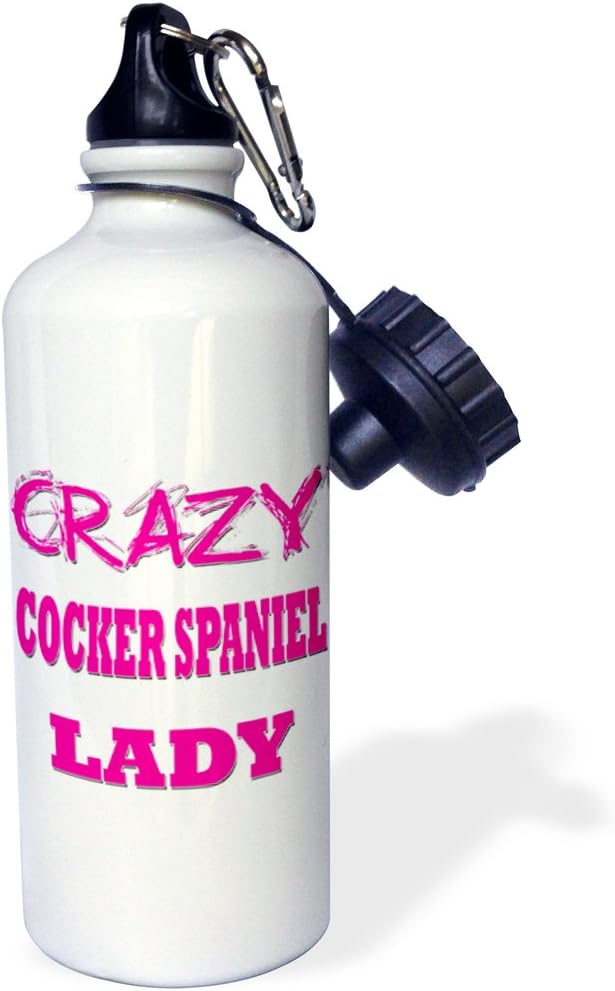 3dRose Crazy Cocker Spaniel Lady-Sports Water Bottle, 21oz , 21 oz, Multicolor