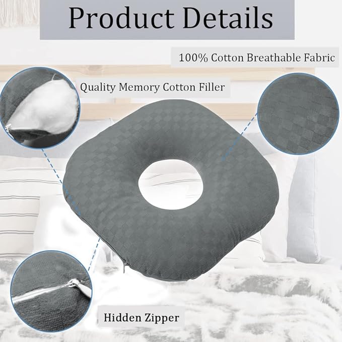 Ear Piercing Pillow for Side Sleepers, Pillow with an Ear Hole for CNH and Ear Pain Ear Inflammation Pressure Sores, O-Shaped Side Sleeping Pillow, Ear Guard Pillow (Dark Gray)