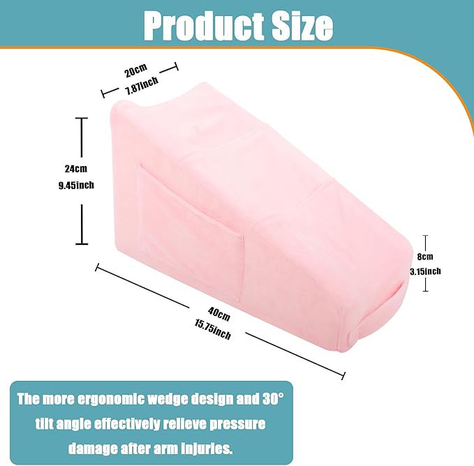 Sexysamba Arm Pillow Arm Elevation Pillow with 5 Pockets for Post Surgery Support Pillow for Elbow Arm Rest Wedge Pillow Shoulder Surgery Pillow with Removable Non-Slip Bottom Pillow Case - Pink