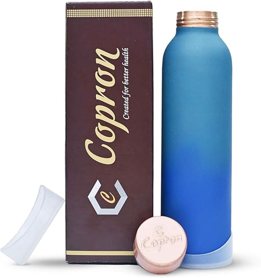 Copper Water Bottle 30 oz 900 ml | 100% Pure Copper With Added Health Benefits | Ergonomic Design | Water Bottle for School, Office | Leakproof, Durable, Lightweight | Easy to Clean, Ombré Blue