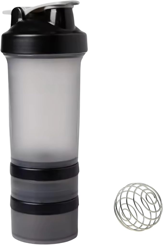 Protein Shaker Bottle with Storage Compartments | Pre-Workout, Protein, Supplements | 16.9 oz (500 ml) [Clear]