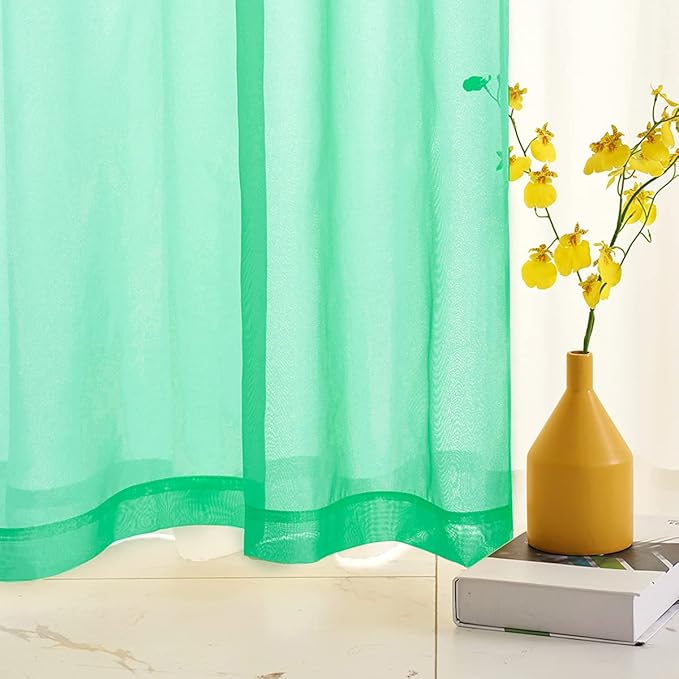 Green Sheer Curtains 84 Inch Length for Bedroom, Soft Textured Rod Pocket Sheer Voile Curtain Panels, Light Filtering Green Sheer Drapes for Living Room 52 x 84 Inches Long 2 Panels