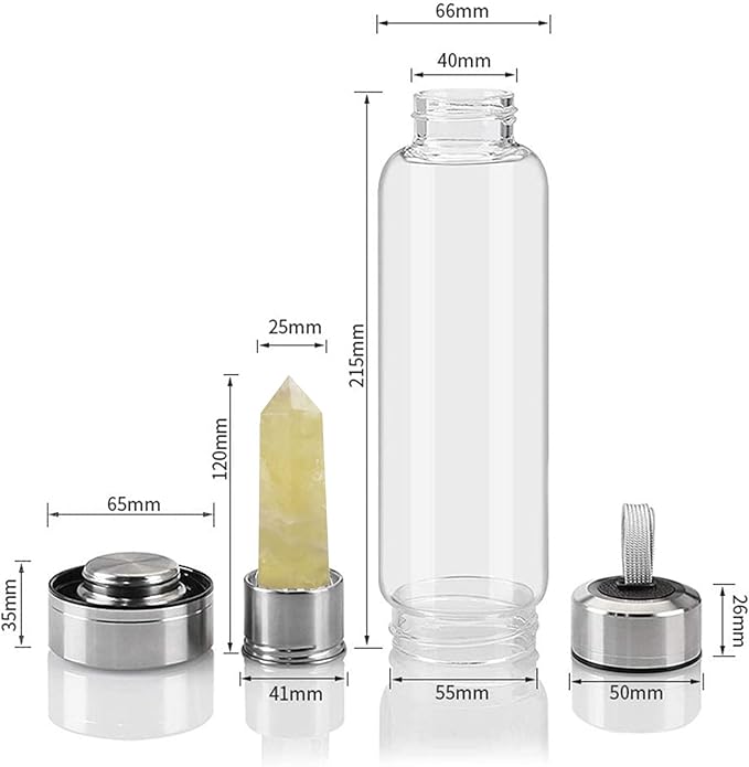 Crystal Glass Water Bottle Energy Quartz Gemstone Water Bottle with Changeable Natural Crystal Center for Healing and Wellness
