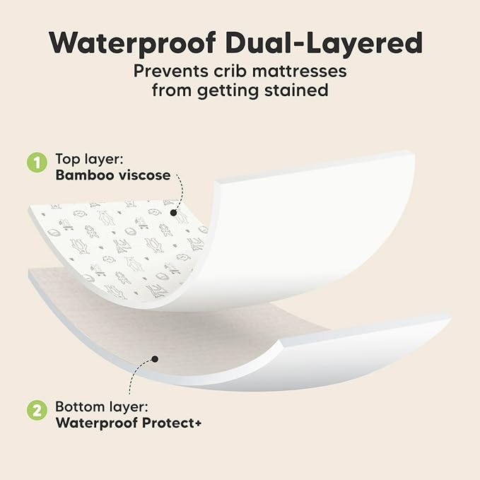 2-Pack Waterproof Crib Sheets for Boys, Girls - Viscose Derived from Bamboo Crib Sheets Neutral, Crib Mattress Protector Sheet, Soft Toddler Bed Sheets, Fitted Baby Crib Sheets Girl, Boy (Woodland)