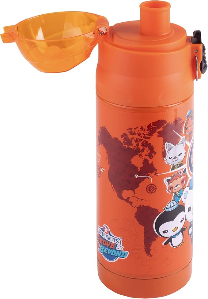 Octonauts Above & Beyond Orange Stainless Steel 13 oz Insulated Water Bottle for Kids - Spill Proof Lid, Easy to Use, Reusable - Keep Liquids Hot/Cold For Hours -Perfect for Travel, School, On-The-Go
