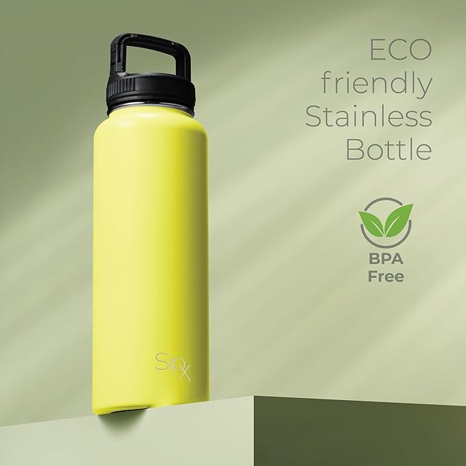 SipX™ Triple-Insulated Stainless Steel Water Bottle 40oz. With 3 Lids, BPA-Free Reusable Insulated Water Bottle Keeps Cold 24 Hours, Metal Water Bottle Made Of Sustainable Material For Hiking & Biking