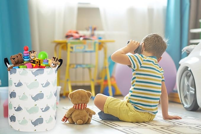 Kids Laundry Hamper,Whale Laundry Basket Collapsible Girls Storage Baskets for Home Decor,Office,Toy Organizer,(Whale)