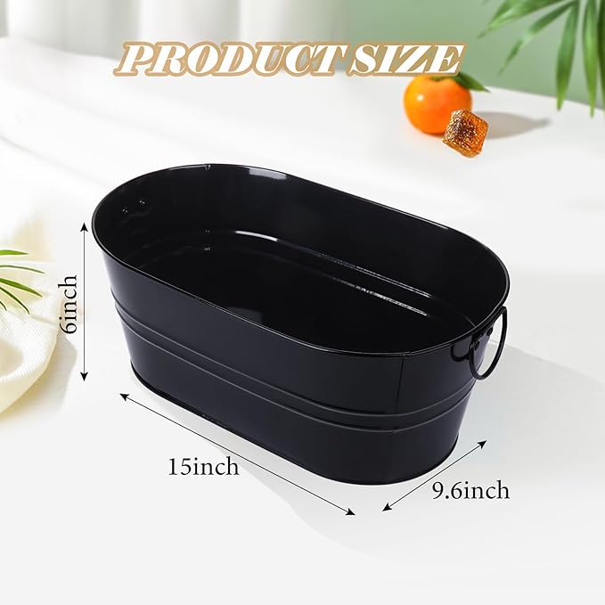 Galvanized Tub Beverage Tubs, 2pcs Metal Ice Buckets for Cocktail Bar 3 Gallon Wine Beer Drink Buckets with Handles Large Tub Cooler Mimosa Bar Supplies Ice Bucket for Parties (Black)