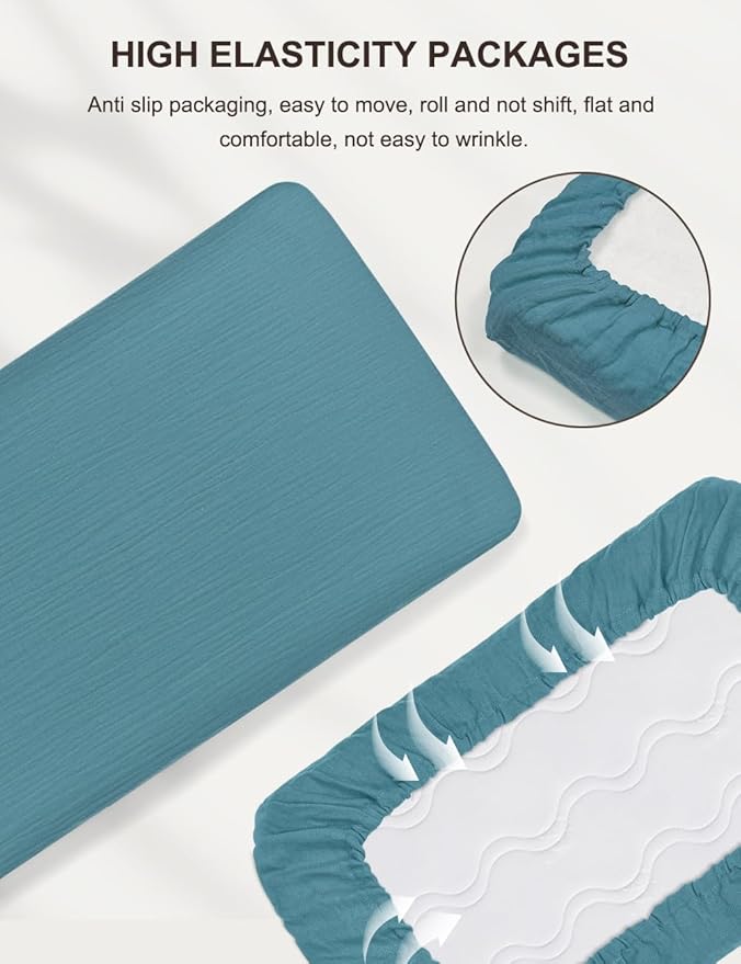 Blue Bassinet Mattress Sheets Boy, Muslin Bassinet Sheet 32"x16" for Rectangle, Oval, Hourglass Bassinet Mattress, Moses Basket Sheets (46B-06)