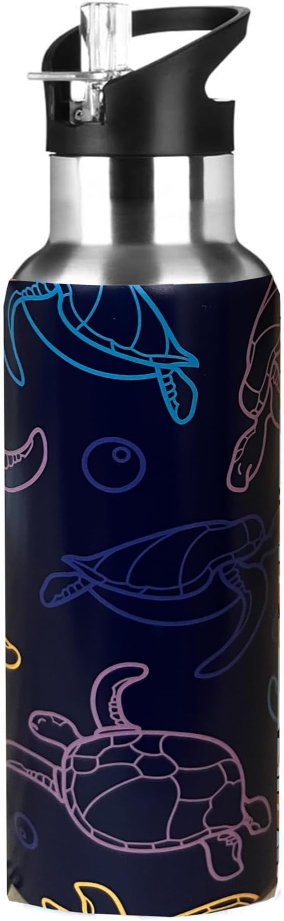 Cute Sea Turtle Sport Water Bottle with Straw, Vacuum Insulated Stainless Steel Thermal Drinking Travel Mug Cups For Gym Fitness Camping-20oz/600ml, Clear