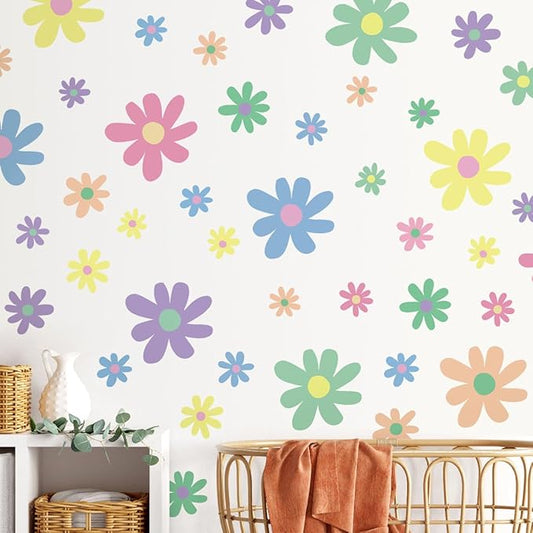 Amaonm 12 Sheets Large Daisy Wall Decals DIY Boho Sunflower Wall Stickers Peel and Stick Colorful ins Daisy Floral Wall Decor for Nursery Little Girls Teens Bedroom Living Room (12 Sheets of 34pcs)