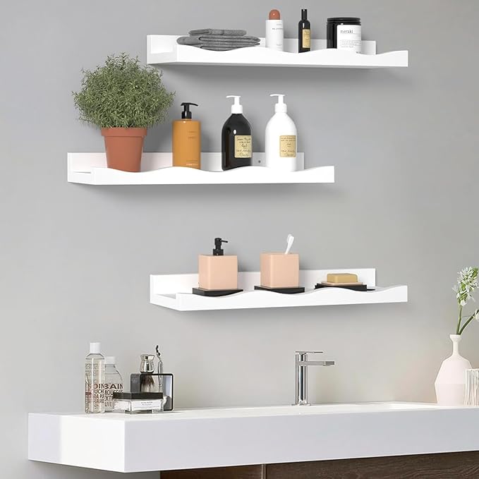 AZSKY Floating Bookshelf for Kids, Picture Ledge Shelf for Wall Decor and Storage 16 Inches Nursery Book Shelves Set 3, Baby Book Shelf for Kids Room Decor(White)