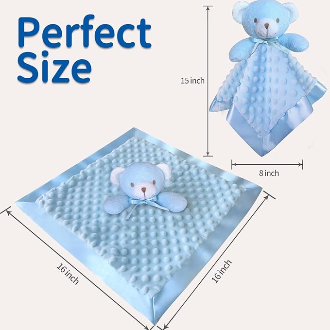 Blue Bear Baby Security Blanket Loveys for Babies Girls, 16" Soft Baby Lovey Blanket, Baby Snuggle Stuffed Animals Blankie, Baby Girls Gifts for Infant and Toddler
