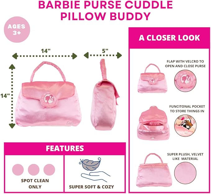 Franco Barbie Purse Pillow Bedding Super Soft Plush Pink Purse/Bag Shapped Cuddle Pillow Buddy, (100% Official Licensed Barbie Product)