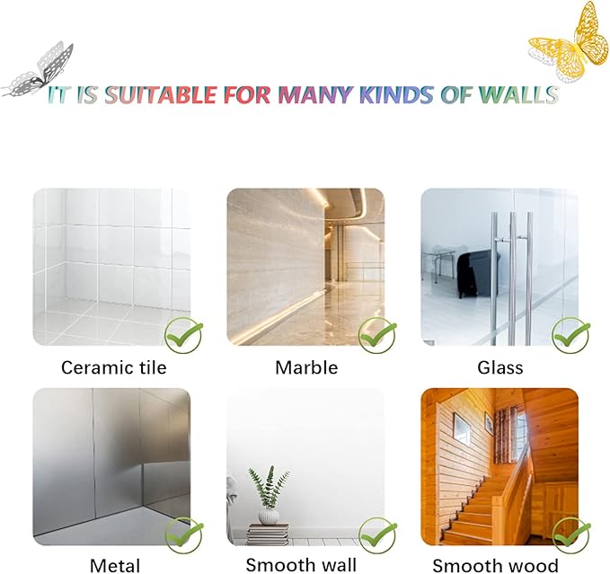 SAOROPEB 3D Butterfly Wall Decor 48 Pcs 4 Styles 3 Sizes, Butterfly Birthday Decorations Party Decorations Cake Decorations Wedding Decor, Removable Stickers (Gold, Silver)