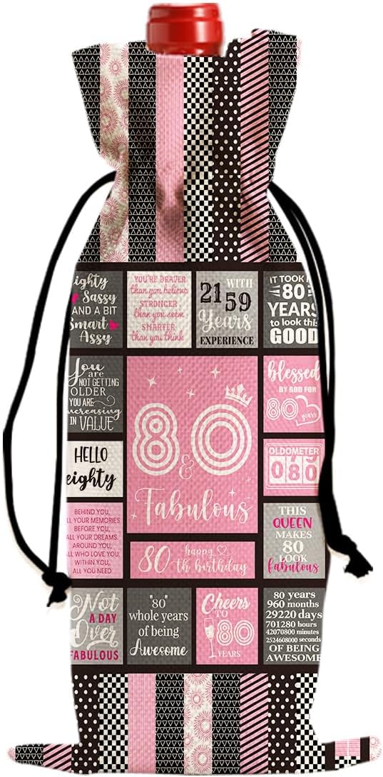 Funny Birthday Gifts for 80 Year Olds Wine Bag, Happy Anniversary 80th Birthday Party Decorations for Women Men Wine Bags, 80th Birthday Gifts for Women Men Wine Bottle Bag