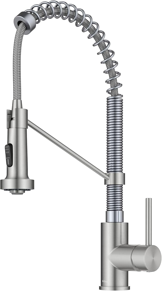 Kraus KPF-1610SSCH Bolden 18-Inch Commercial Kitchen Faucet with Dual Function Pull-Down Sprayhead in All-Brite Finish, Stainless Steel/Chrome
