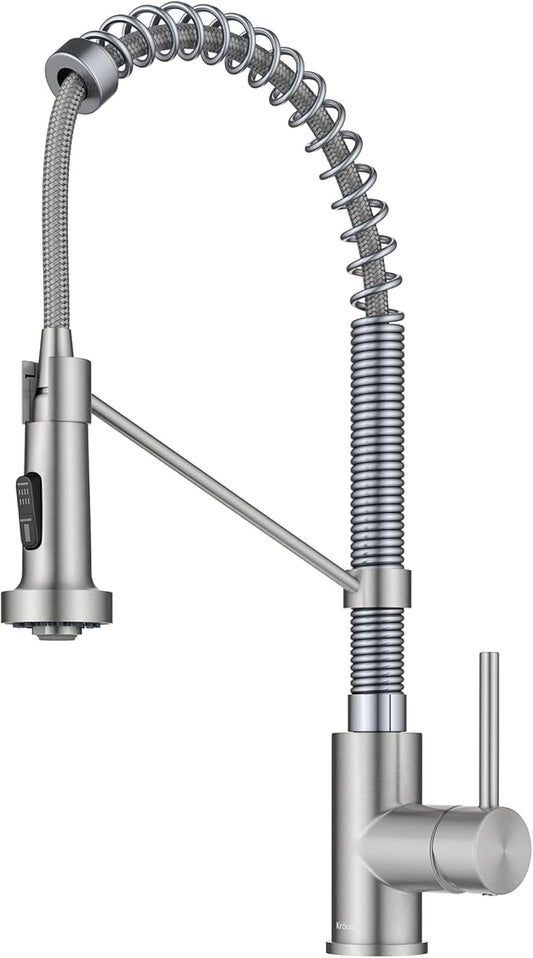 Kraus KPF-1610SSCH Bolden 18-Inch Commercial Kitchen Faucet with Dual Function Pull-Down Sprayhead in All-Brite Finish, Stainless Steel/Chrome