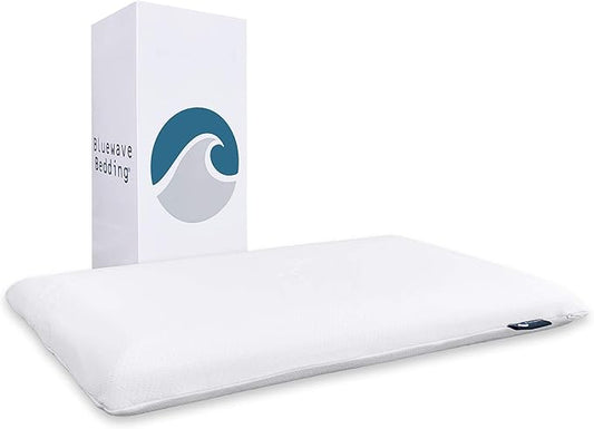 Bluewave Bedding Hyper Slim Gel Memory Foam Pillow for Stomach and Back Sleepers - Thin, Flat Design for Cervical Neck Alignment and Deeper Sleep (2.25-Inches Height, Standard Size)