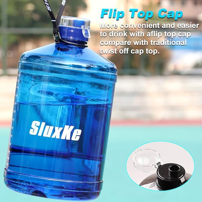Gallon Big Water Bottle with Handle, 128oz Leakproof BPA Free Fitness Sports Water Bottle with Motivational Time Marker & Wide Mouth Ensure You Drink More Water