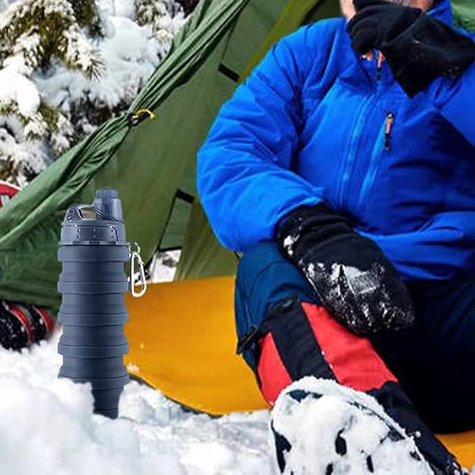 Collapsible Water Bottles 2 pack Travel Water Bottle Portable Hiking Water Bottle with Leak proof Twist Cap 500ML Reusable BPA Free Silicone Water Bottles (Style1, Black+Purple)