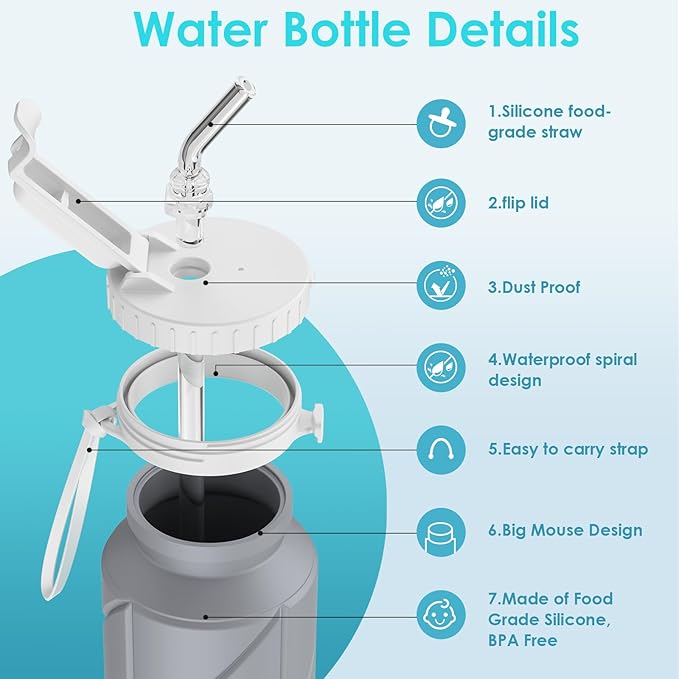 690ML Collapsible Water Bottles Reusable Leak Proof Silicone Water Bottle BPA Free Durable Foldable Sports Bottles & straw 23oz Lightweight Bottle for Gym Hiking Biking Camping Travel Bottle