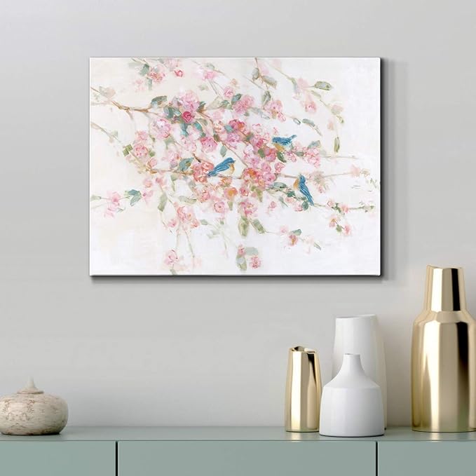 Renditions Gallery Canvas Nature Wall Art Modern Paintings & Prints Decor Romantic Blossomed Bluebirds Abstract Botanical Wall Hanging Artwork for Bedroom Office Kitchen - 8"x12" LT33
