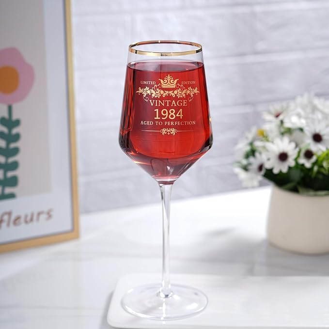 MOMRNTAIL Vintage 1984 40TH Birthday Goblet Gifts, 16OZ Goblet Wine Glass, 40 Year Old Birthday Decorations For Women men, Funny 40 Bday Gifts Idea For Friends, Sister,Dad, Mom - Turning 40 Present