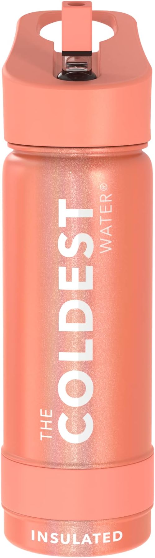 Coldest Sports Water Bottle - Straw Lid Bottle with Handle Leak Proof, Vacuum Insulated Stainless Steel, Double Walled, Thermo Mug, Metal | Pink Froze 18 oz