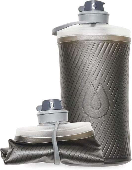 Hydrapak Flux - Collapsible Backpacking Water Bottle (1.5 Liter) - BPA Free, Ultra Light, Spill-Proof Twist Cap - Mammoth Grey