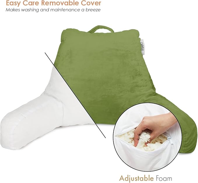 Nestl Reading Pillow for Kids, Small Bed Pillow, Back Pillow for Sitting in Bed, Memory Foam Chair Pillow, Reading & Bed Rest Pillows, Calla Green Back Pillow for Bed, Arm Pillow with Pockets
