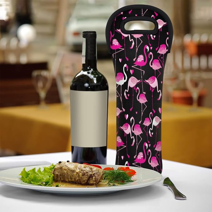 Flamingo Illustration Wine Tote Bag Neoprene Wine Bags Carrire for Party Travel Restaurant Wine Accessories Gifts for Wine Lover