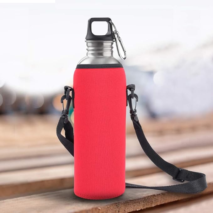 POCREATION Water Bottle Carrier,Insulated Neoprene Water Bottle Holder Bag Case Pouch Cover 1000ML, Shoulder Strap, Great for Stainless Steel and Plastic Bottles, Sport and Energy Drinks(red)