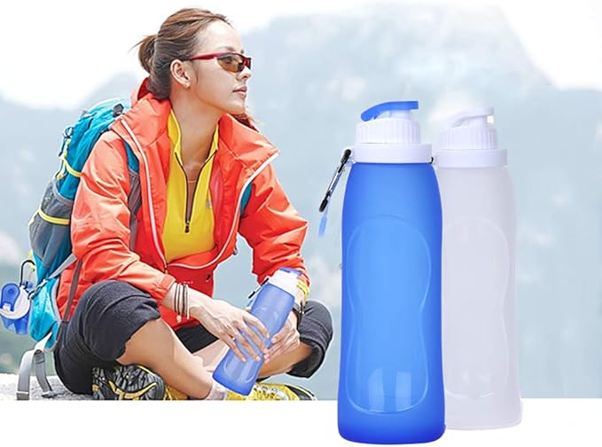 Collapsible Water Bottles(2 Count), MCOMCE Foldable Water Bottles for Travel & Collapsable Water Bottle with Clip for Backpack, Portable Silicone Water Bottle, Collapse Water Bottles for Travel