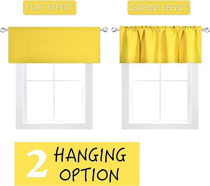 Bright Yellow Valance for Windows 52x18 Inch Solid Blackout Rod Pocket Kitchen Short Curtain Toppers Valance for Bathroom Living Room, Light Yellow