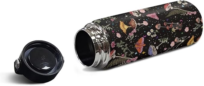 Wild Mushoom Water Bottle 18 Oz for Women Insulated Water Bottles with Handle Flask Wide Mouth Bottle Vacuum Stainless Steel Metal Water Bottle