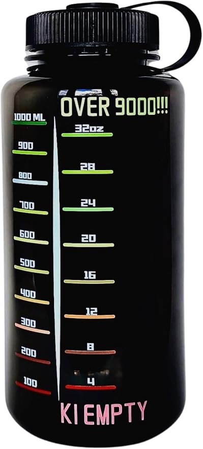 Water Bottle, Anime Inspired, It's over 9000, BPA-Free Large Plastic Water Jug With Screw Top Lid, Wide Mouth, Hydration For Outdoor Sports, Gym, Yoga. Holds 32 Ounces, Travel Container