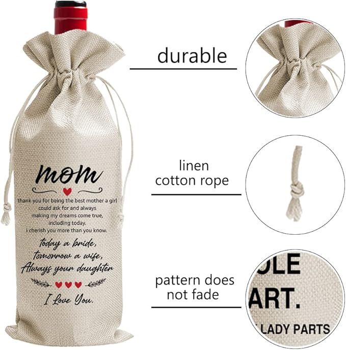 Gifts for Mother of The Groom from Bride, Wedding Gifts, Thank You Gift for New Mom, Mother Wine Bag, Mother in Law Unique Birthday Gift, Thank You for Being The Best Mom a Girl Could Ask for (DL106)